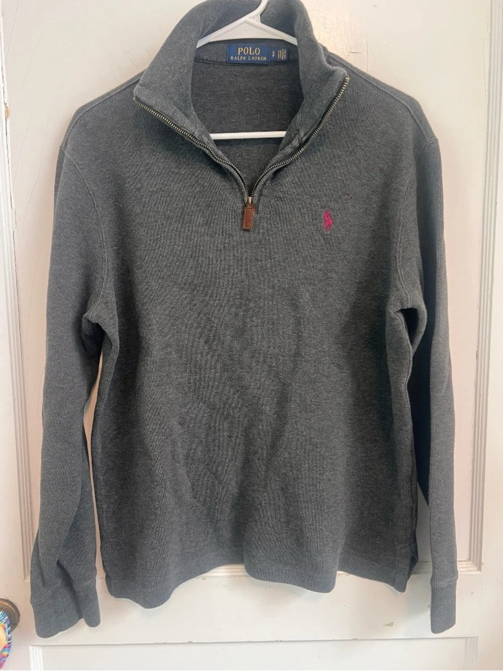 Polo Ralph Lauren Sweater Gray 1/4 Zip Embroidered Pony Pullover Size S $135